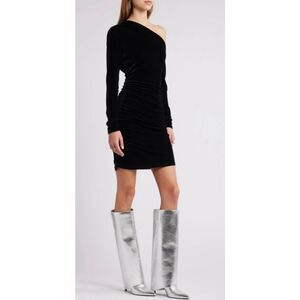 Open Edit Tall Boot‎ in Silver Metallic Size 7.5 Stiletto Heel Pointed Toe
